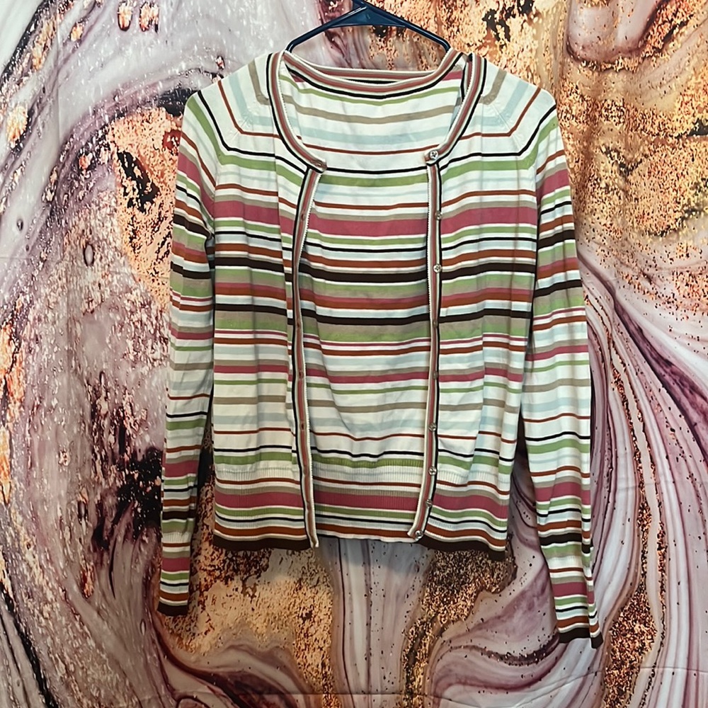 Madison studio preppy striped cardigan and tank